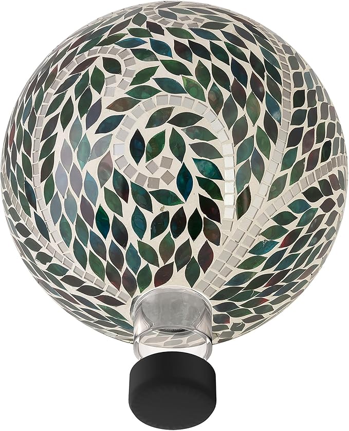 Alpine Corporation 10" Diameter Indoor/Outdoor Glass Mosaic Gazing Globe Yard Decoration, Scroll Leaf Pattern Design