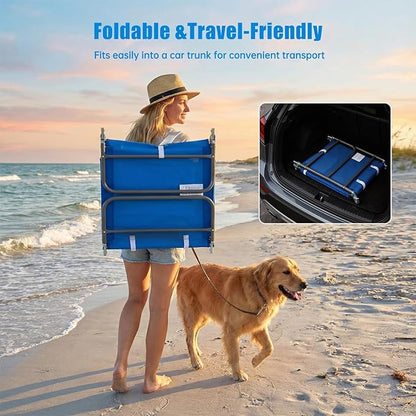 SUNNYFEEL Lay Flat Tanning Chair with Face Down Hole & Arm Slots, Beach Lounge Chair, 5-Position Folding Sunbathing Chair, 300 LBS Heavy Duty, 72" L x 22" W for Beach, Pool, Camping