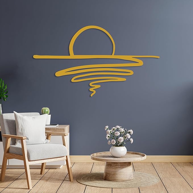 Sunrise Metal Wall Art, Sunset Metal Wall Decor for Living Room, Sunshine Line Art Home Decor Outdoor Indoor, Sun Design Modern Artwork for Walls, Abstract Sunset Wall Decor, Housewarming Gifts
