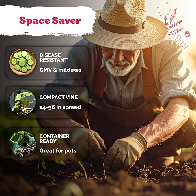 KVITER 50 Spacemaster 80 Cucumber Seeds (Cucumis sativus) - Compact Space Master Cucumber Seed Packets, Pickling & Slicing Cucumbers - Vegetable Seeds for Planting in Small Garden & Containers
