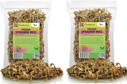 Premium Grade Sphagnum Moss by Gardenera - 10 Quart - Organic Hand Mixed New Zealand Long Fibered Sphagnum Moss Orchid - 2 Bags of 5 Quart