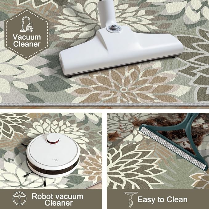 Arenarug 2x3 Washable Small Rug Tropical Botanical Modern Floral Indoor Chenille Door Mat Carpet Non Slip for Patio, Entry Way, Entrance, Porch, Taupe
