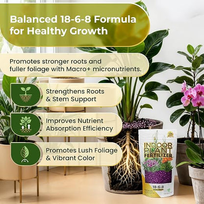 Indoor Plant Fertilizer Pellets 18-6-8 Slow Release Macro+ Formula – Long-Lasting Plant Fertilizer for Seedlings & Mature Plants | Multi-Purpose Blend & Gardening Supply, 5.2 oz Resealable Bag