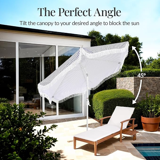 Best Choice Products 9ft Fringe Market Patio Umbrella – Outdoor Boho Tassel Sunshade for Table, Pool, Deck, Backyard – UPF50+, Easy Tilt, Heavy Duty Steel Pole & Ribs