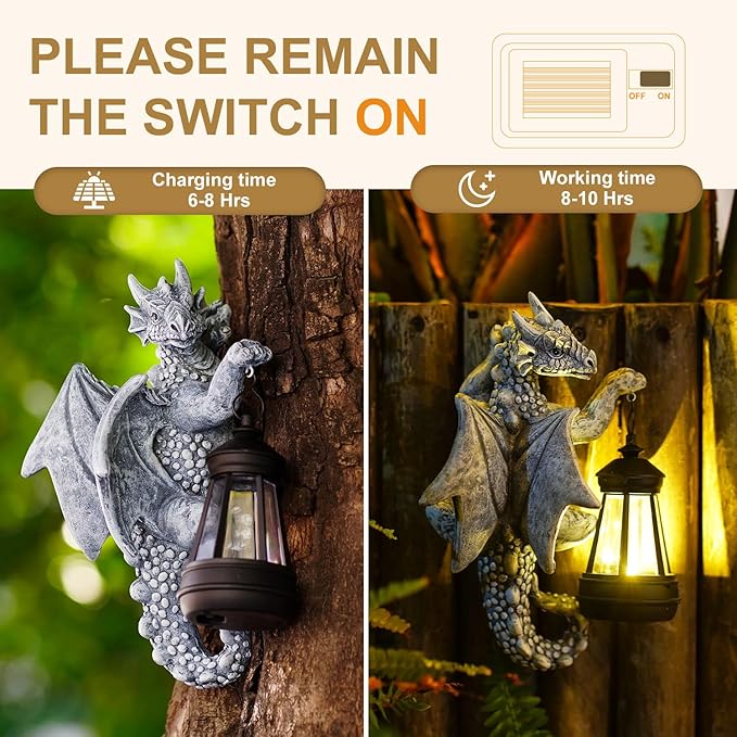 Dragon Tree Hugger Garden Decor - 9.3 Inch Garden Statues Lawn Ornaments for Outside Balcony Yard Whimsical Art Outdoor,Medieval Fantasy Halloween Decor