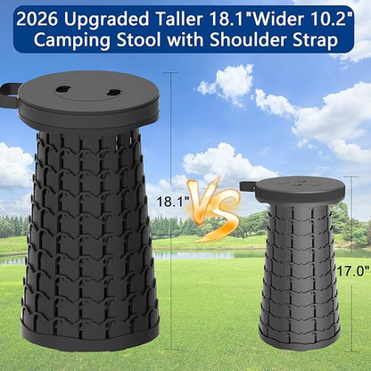 Upgraded 18.1" Collapsible Stool with Adjustable Strap,Lightweight Folding Stool,Load Capacity 600lbs,Retractable Camping Stool Portable Folding Chair or Travel Footrest for Outdoor Fishing Hiking BBQ