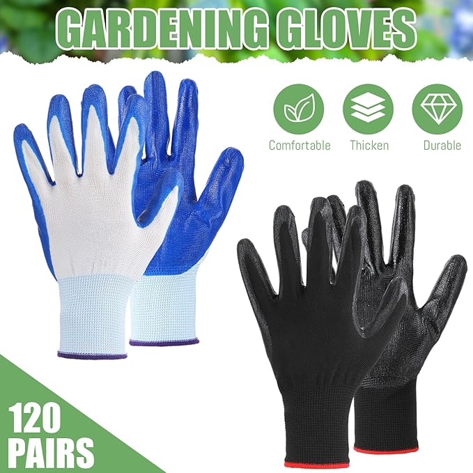Sintuff 120 Pairs Gardening Gloves Bulk for Men Women Breathable Rubber Coated Gloves for Garden Yard
