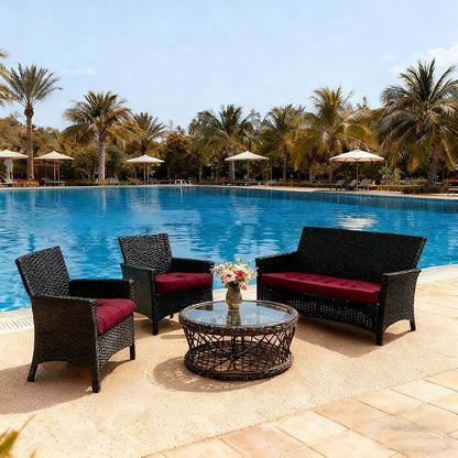 Patio Furniture Cushions Outdoor, Waterproof Wicker Chair Cushions Set of 3, 1 Loveseat & 2 Seat Pads, Thick Outdoor Replacement Cushions for Porch Lawn Bench Couch Sofa Swing, Burgundy