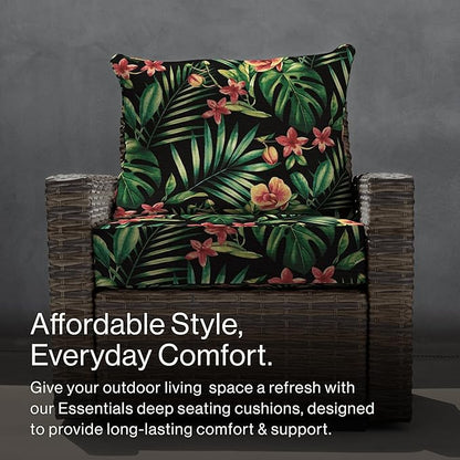 Honeycomb Outdoor Essentials Deep Seat, 24 x 24, Oahu Tropical Black Chair Cushion for Patio Furniture