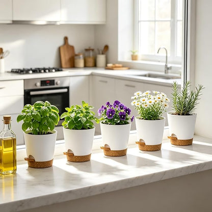 12 Pack 4 Inch African Violet Pots Self Watering, Self-Watering Planters with Drainage Holes & Reservoir, White Brown Plastic Pots for Indoor Outdoor Plants, Succulents & Flowers