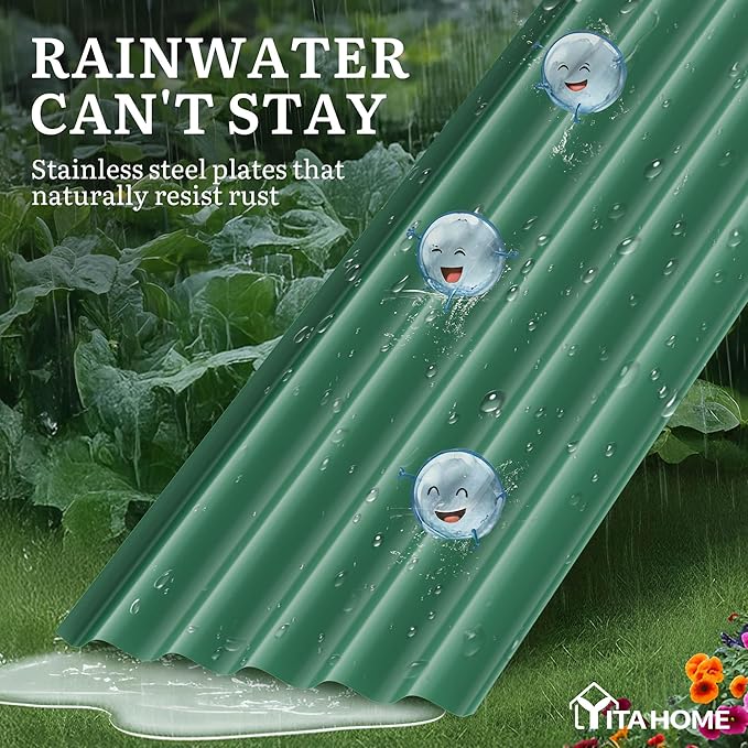 YITAHOME 8x2x1.5ft Large Raised Garden Bed Kit, 17" Tall 9 in 1 Galvanized Metal Planter Box with Gloves & Safety Rubber, Outdoor Above Ground Planters for Plants Vegetables Flowers, Green