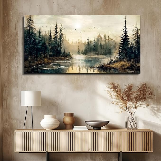 FUHAIHUA Canvas Wall Art For Living Room Large Wall Decor For Bedroom Modern Office Wall Decorations Forest River Landscape Paintings Farmhouse Pictures Artwork Room Aesthetic Home Decor 20x40 In