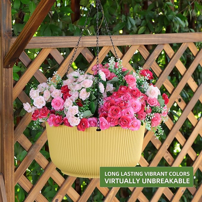 Dexceder 8.75 Inch Self Watering Hanging Planters Indoor Outdoor, Thickened Hanging Basket Flower Plant Pot (2 Pack, Yellow)