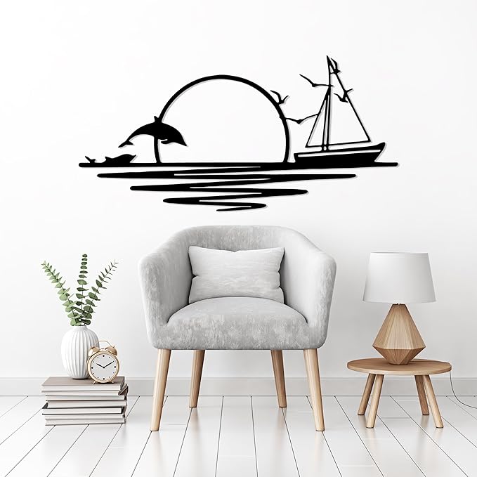 Sunrise Metal Wall Art, Sunset Metal Wall Decor for Living Room, Sunshine Line Art Home Decor Outdoor Indoor, Sun Design Modern Artwork for Walls, Abstract Sunset Wall Decor, Housewarming Gifts