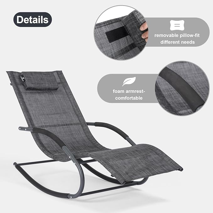 Outdoor Lounge Chair, Chaise Lounge for Patio & Lawn, Pool Lounge Chairs with Removable Pillow, Dark Grey