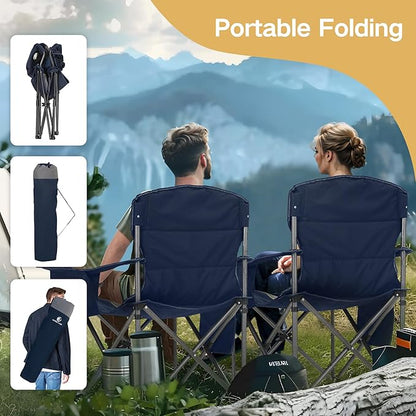 ALPHA CAMP Heavy Duty Camping Chair 500LBS Capacity, Oversized Folding Chair for Heavy People, Padded Portable Outdoor Chair with Cooler Bag & Cup Holder for Camping, Fishing, Beach