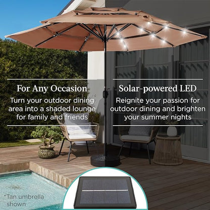 Best Choice Products 10ft 3-Tier Solar Patio Umbrella, Outdoor Market Sun Shade for Backyard, Deck, Poolside w/ 24 LED Lights, Tilt Adjustment, Easy Crank, 8 Ribs - Sage Green