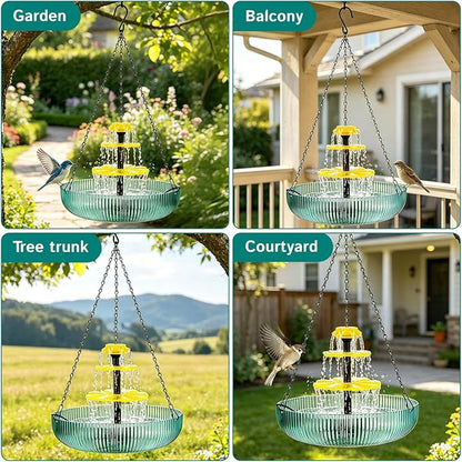 3-Tier Hanging Solar Bird Bath Fountain, Solar Pump Cascading Water Feeder with 16.4FT Extra Long Cord, Large Bird Bowl for Hummingbirds Wild Birds (1pcs-Solar Bird Bath Fountain)