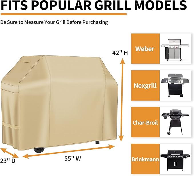 NEXCOVER Barbecue Gas Grill Cover - 55 Inch Waterproof BBQ Cover, Outdoor Heavy Duty Grill Cover, Fade & Weather Resistant Upgraded Material, Barbecue Cover for Weber, Brinkmann, Char Broil and More