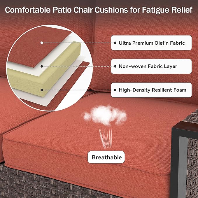 Outdoor Chair Cushions 23" x 24" x 4", Patio Deep Seat Replacement Cushions Set with Zippered Removable Cover, Weather-Resistant Olefin Fabric for Garden Chair Sofa Couch, Set of 3, Red