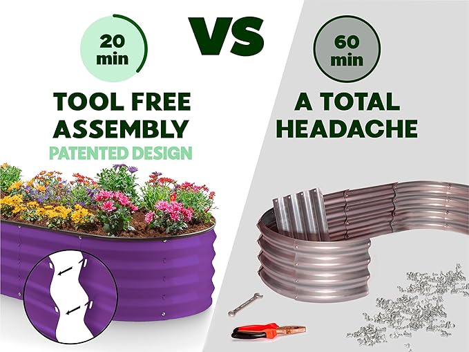 Plant & Plot Galvanized Raised Garden Beds Outdoor // 4×2×1 ft (2-Pack) Planter Raised Beds for Gardening, Vegetables, Flowers // Large Metal Garden Box (Purple) // Patented Tool-Free Design