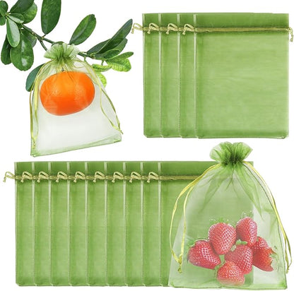 Shintop 100Pcs Fruit Protection Bags, 5x7 Inch Green Strawberry Netting Cover Drawstring Mesh Bags for Blueberry Lemon Little Fruit