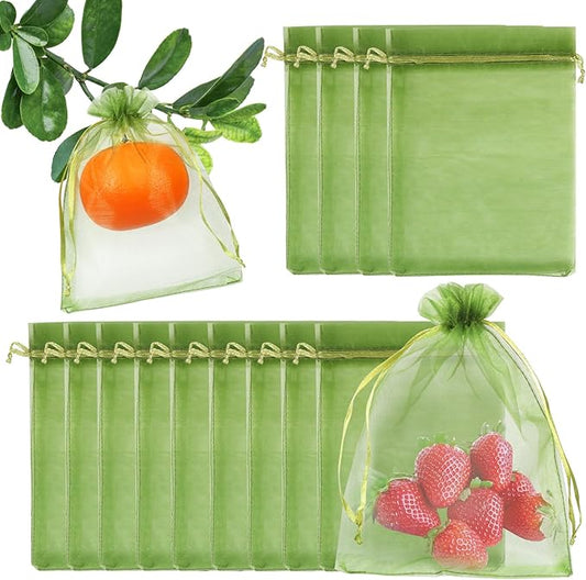 Shintop 100Pcs Fruit Protection Bags, 5x7 Inch Green Strawberry Netting Cover Drawstring Mesh Bags for Blueberry Lemon Little Fruit