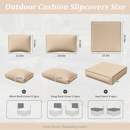 14 Pcs Outdoor Cushion Slipcovers Outdoor Patio Cushion Covers Replacement Waterproof with Zipper for Outdoor Furniture, Patio Sofa Couch 3 Sizes, Covers Only