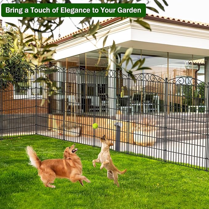 Decorative Garden Fence 6 Panel - 42in H x 13 ft L, No Dig Rustproof Metal Tall Animal Barrier for Dogs Rabbits, Outdoor Border for Yard, Patio, and Flower Beds