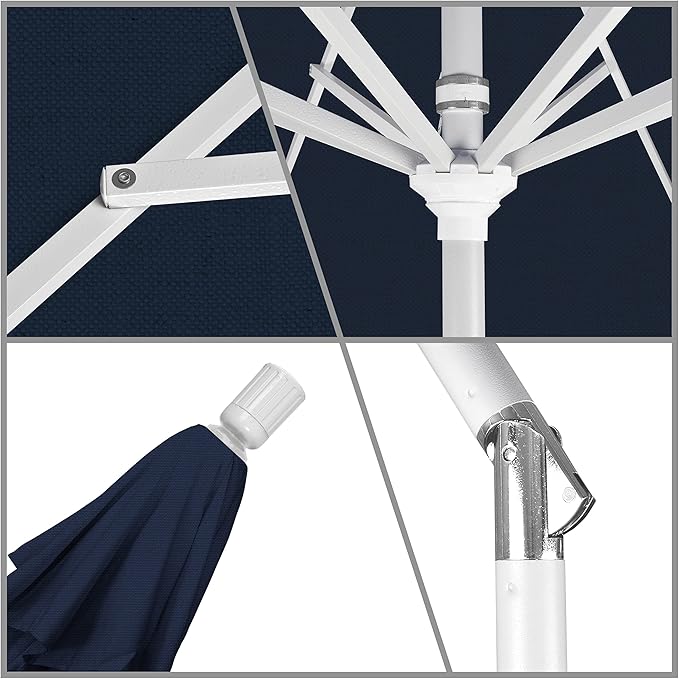 California Umbrella 11Ft Premium Patio Umbrella, Hand-Crank, Tilt-Collar, White Frame, Solution Dyed Navy Fabric