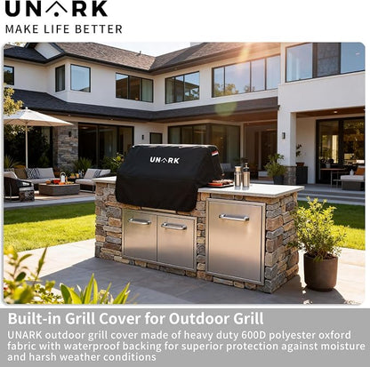 Built in Grill Cover for Outdoor Grill, Heavy Duty Waterproof BBQ Cover with Plush Lining, UV Resistant Island BBQ Grill Top Cover, Fits Up to 43" W x 35" D x 24" H Inches, Black