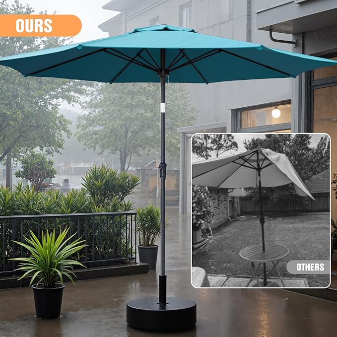 Outdoor Patio Umbrella, Table Umbrella with Push Button Tilt and Crank, 8 Ribs Market Umbrella