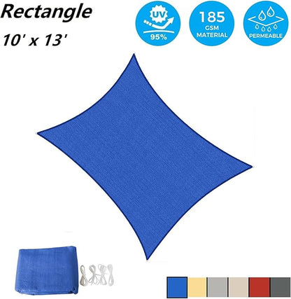 AsterOutdoor Sun Shade Sail Rectangle 10' x 13' UV Block Canopy for Patio Backyard Lawn Garden Outdoor Activities, Blue