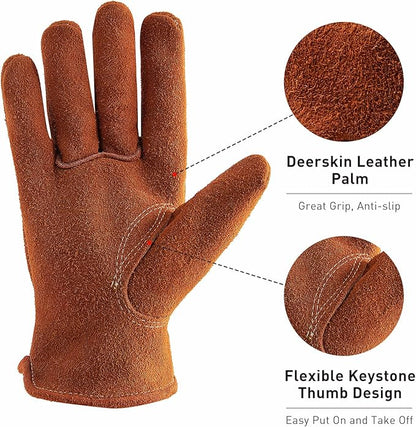 HLDD HANDLANDY 2 Pairs Leather Work Gloves for Men & Women, Reinforced Durable Palm for Welding, Farm, Gardening, Driving