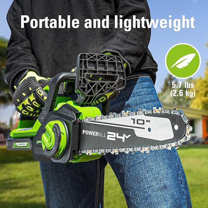 Greenworks 24V 10" Cordless Compact Chainsaw (Great For Storm Clean-Up, Pruning, and Firewood / 125+ Compatible Tools), Tool Only