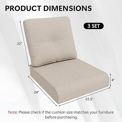 Outdoor Chair Cushions Set for Patio Furniture, 22x25/22x24 Inch, Waterproof & Fade Resistant Patio Chair Cushions, Thick Patio Furniture Cushion for Chair, Sofa, and Couch (Beige, 3 Set)