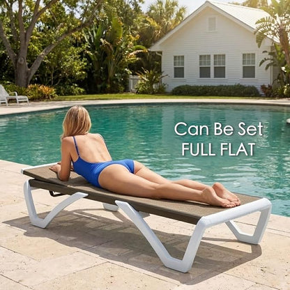 Kozyard Outdoor Chaise Lounge Chair, Fully Flat Adjustable Patio Lounger with Aluminum Frame & Resin Legs, Textilene Fabric for Poolside, Backyard & Beach (Beige)