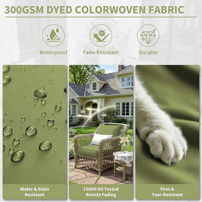 Premium Outdoor Seat Cushion Chair Cushions for Patio Furniture 24 L X 24 W X 5 H Waterproof & Fade Resistant Deep Seat and Backrest Cushion Set with Removable Covers for Chair, Sofa