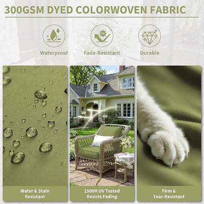 Premium Outdoor Seat Cushion Chair Cushions for Patio Furniture 22 L X 22 W X 4 H Waterproof & Fade Resistant Deep Seat and Backrest Cushion Set with Removable Covers for Chair, Sofa
