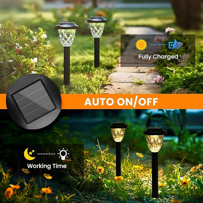 GIGALUMI 10 Pack Solar Lights Outdoor, Solar Pathway Lights with Great Pattern, Waterproof Auto On/Off Solar Powered Light for Outside Yard Garden Walkway Driveway Lawn Pathway