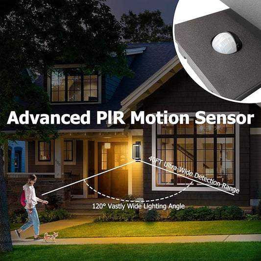 Outdoor Light Wall Sconce Motion Sensor Porch Light for House,15" LED Modern Exterior Lighting Fixture Black,Waterproof Outside Lantern with Clear Glass for Garage Patio Garden,750LM,3000K