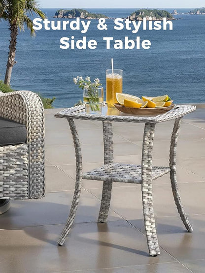 13 Piece Outdoor Wicker Rattan Sectional Sofa Set with Swivel Chairs & Fire Pit Table, 9-Seats with 4" Thickened Cushions & Coffee Table, All-Weather PE Rattan for Garden, Backyard, Porch, Black