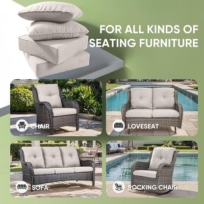Outdoor Chair Cushions Set of 2, Waterproof 24x24 Patio Chair Cushion, 6" Thickened Seat cushions for outdoor furniture, Replacement Couch Cushions, Include 2 Back & 2 Seat Cushions, Thick/Beige