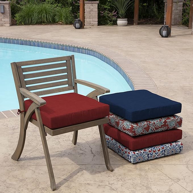 Arden Foam Outdoor Seat Cushions (2-Pack), 19 x 19, Premium High-Density Foam, Never Flattens, Weather-Proof for Outdoor Chairs Ruby Red Leala
