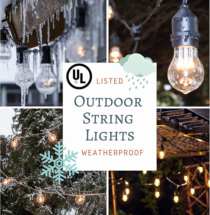 Hometown Evolution, Inc. E26 Outdoor Commercial String Lights with Suspended Socket for Weatherproof Heavy Duty Vintage Outside Lighting (S14 Zig Zag Edison 11 Watt Bulbs, 50 Foot 25 Socket)