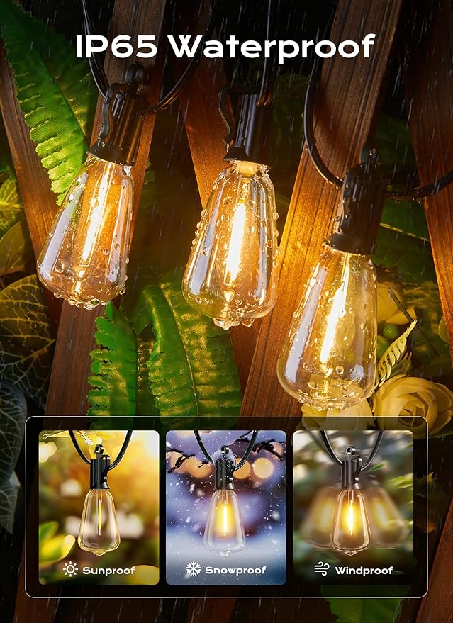 Brightown Outdoor String Lights, 180FT 60+2 LED ST38 LED Patio Lights Shatterproof, Dimmable IP65 Waterproof Connectable Hanging Outdoor Light for Backyard, Porch, Deck, Balcony