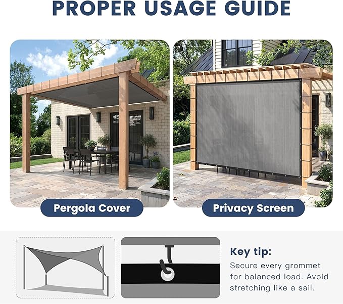 90% Sun Shade Cloth with Grommets, Customizing Outdoor Pergola Shade Cover Canopy, Heavy-Duty Mesh Tarp Patio Sun Screen for Lawn Garden Backyard, 8X21 FT, Light Grey