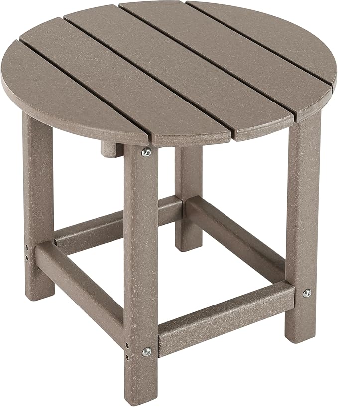 LZRS Round Adirondack Patio Side Table End Table, Outdoor Side Tables for Patio, Backyard,Pool, Indoor Companion, Easy Maintenance & Weather Resistant(Oak)
