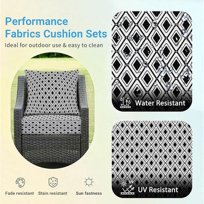 Outdoor Cushions for Patio Furniture,Outdoor Seat Cushion Set 24 x 24 x 4 Inch,Waterproof & Fade Resistant Outdoor Chair Cushions, Patio Chair Cushion, Black Geometry