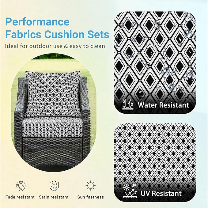 Outdoor Cushions for Patio Furniture,Outdoor Seat Cushion Set 24 x 24 x 5.75 Inch,Waterproof & Fade Resistant Outdoor Chair Cushions,Patio Chair Cushion, Black Geometry